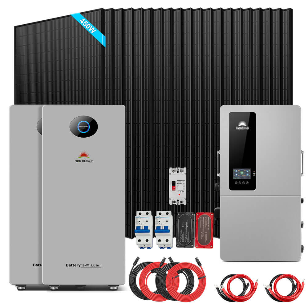 SunGoldPower 12kW Hybrid Solar Kit: 32.14kWh PowerMax Batteries + 20 x 450W Panels (SGS12K-PM2-450)