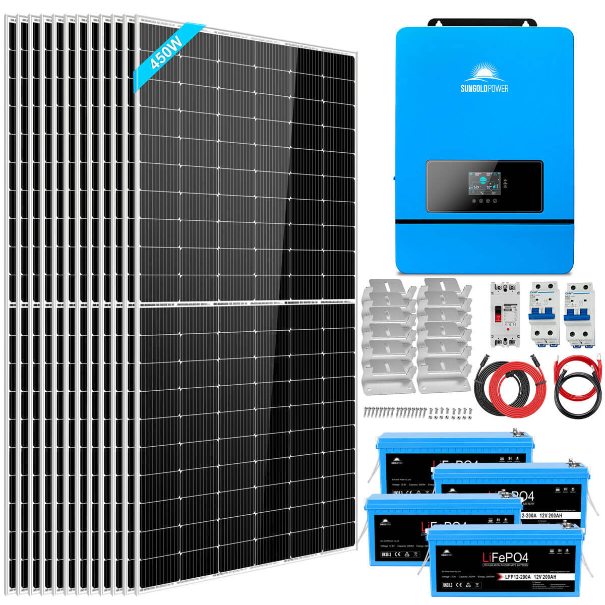 SunGoldPower 8kW Off-Grid Solar Kit: 10.24kWh Battery + 12 x 450W Panels (SGK-8MAX)