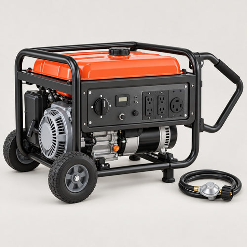12,000W dual-fuel portable generator on a light grey studio background