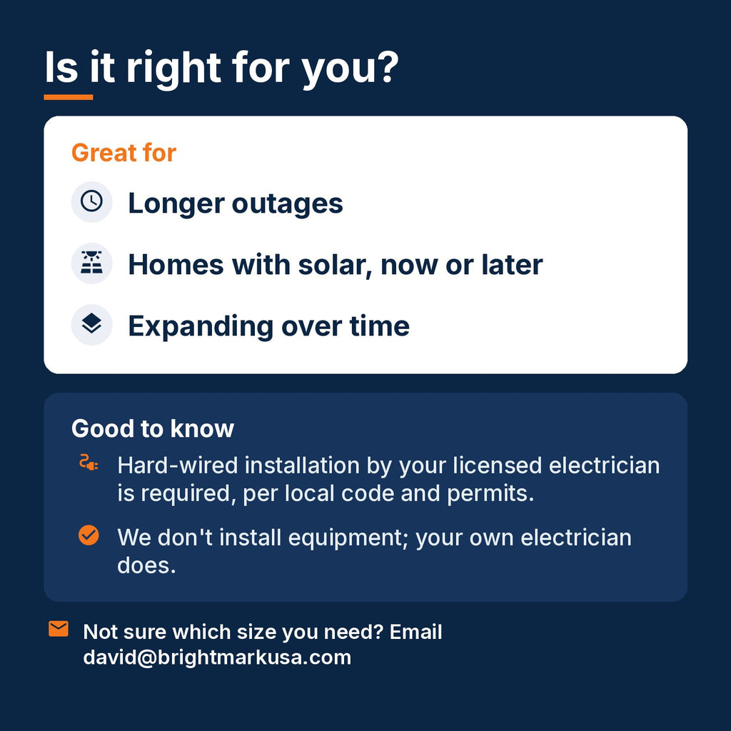 Is the 6kW whole-home battery right for you: longer outages, homes with solar, expandable; hard-wired by a licensed electrician